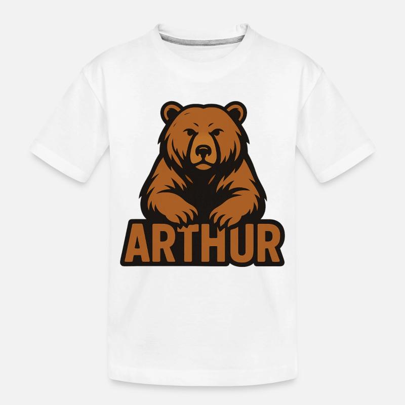 Tapferer Bär und Name Arthur - Kinder Premium Bio T-Shirt - Weiß