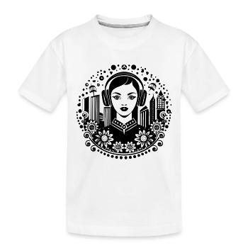 Trottoir urbain – femme, casque audio, portail - T-shirt bio Premium Enfant - blanc - Devant