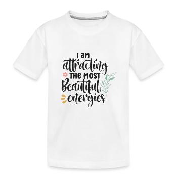 Ich ziehe schöne Energien an - Kinder Premium Bio T-Shirt - Weiß - Vorne