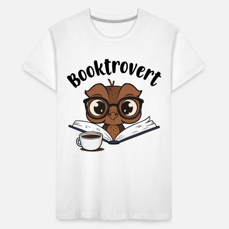 Booktrovert Eule mit Buch und Kaffee Kinder Premium Bio T-Shirt