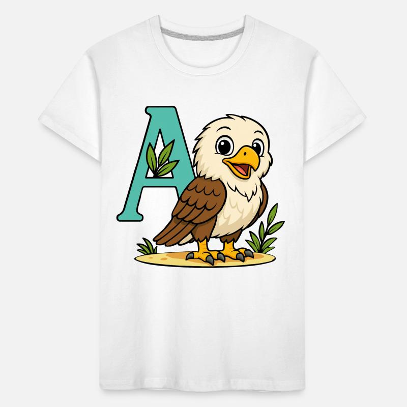 Cute Eagle with Initial A and Foliage Kids' Premium Organic T-Shirt