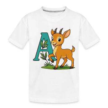 Childish Antelope with its letter A - Kids' Premium Organic T-Shirt - white - Front
