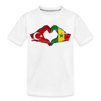 Türkei Senegal Flagge Hände Herzform used - Kinder Premium Bio T-Shirt - Weiß - Vorne