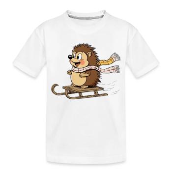 Igel im Winter mit Schlitten - Kinder Premium Bio T-Shirt - Weiß - Vorne