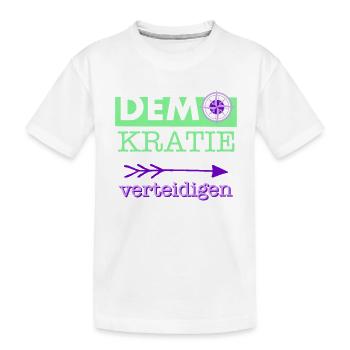 „Demokratie verteidigen“ grün lila violett Kompass - Kinder Premium Bio T-Shirt - Weiß - Vorne