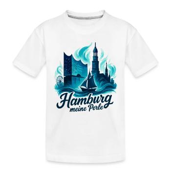 Hamburg Perle Stadt Silhouette Geschenk - Kinder Premium Bio T-Shirt - Weiß - Vorne