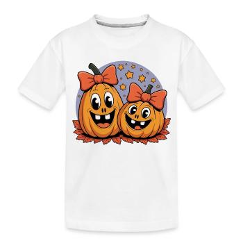Pumpkin duo with bows cartoon - Kids' Premium Organic T-Shirt - white - Front