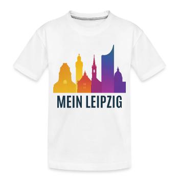 Leipzig Farbverlauf Skyline - Kinder Premium Bio T-Shirt - Weiß - Vorne