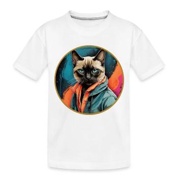 Siamese Cat Portrait Hoodie Color Explosion - Kids' Premium Organic T-Shirt - white - Front