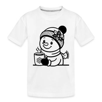 Winter Schneemann T Shirt mit heißem Kakao  - Kinder Premium Bio T-Shirt - Weiß - Vorne