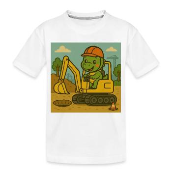 Doni on the excavator – construction site adventure with heart - Kids' Premium Organic T-Shirt - white - Front