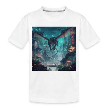 Dragon néon sur la mégapole - T-shirt bio Premium Enfant - blanc - Devant