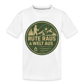 Rute Raus & Welt Aus Patch - Kinder Premium Bio T-Shirt - Weiß - Vorne