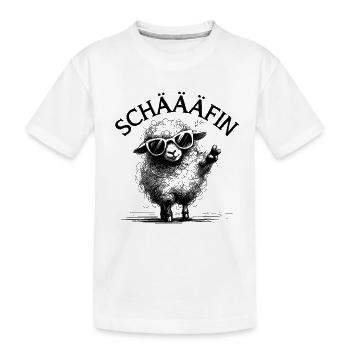 SCHÄFIN – Lustiges Schaf Chefin Wortspiel Geschenk - Kinder Premium Bio T-Shirt - Weiß - Vorne