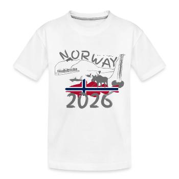 Norvège 2026 Morue avec montagnes et pêche à l’orignal - T-shirt bio Premium Enfant - blanc - Devant
