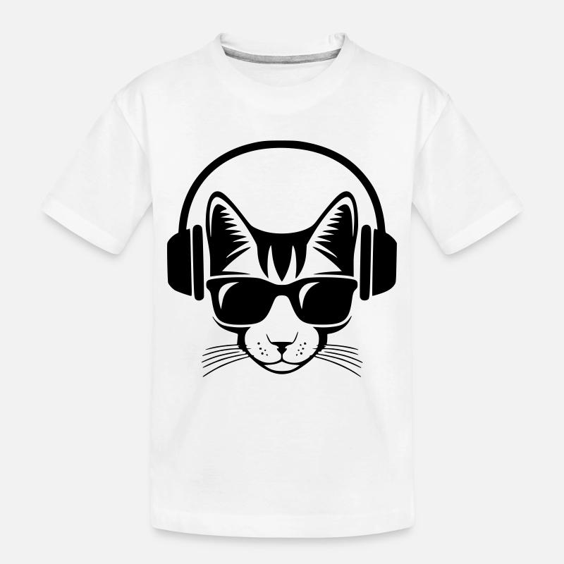 chat casque de musique et lunette de soleil - T-shirt bio Premium Enfant - blanc