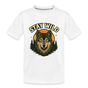 Bleib wild: Wolf im Abendwald - Kinder Premium Bio T-Shirt - Weiß - Vorne