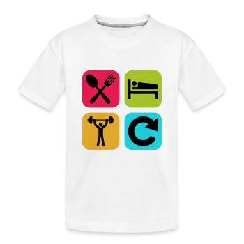 Essen, schlafen, heben, wiederholen, lustiges Zitat, Fitnessstudio, - Kinder Premium Bio T-Shirt - Weiß - Vorne