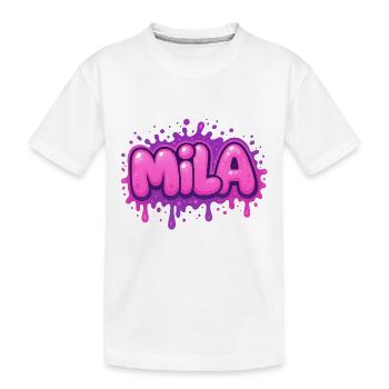 Graffiti  MILA Prénom cadeau idéal imprimable sur  - T-shirt bio Premium Enfant - blanc - Devant