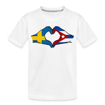 Schweden Kuba Flagge Herz Hände - Kinder Premium Bio T-Shirt - Weiß - Vorne