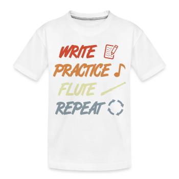 Write Practice Flute Repeat - Kinder Premium Bio T-Shirt - Weiß - Vorne