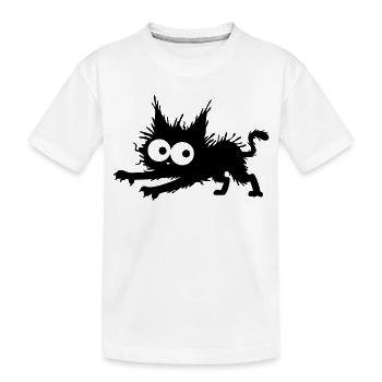 Stressed black cat - stress, fear, fright - Kids' Premium Organic T-Shirt - white - Front