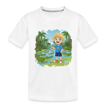 Bouno the Adventurer in the Crocodile Swamp - Kids' Premium Organic T-Shirt - white - Front