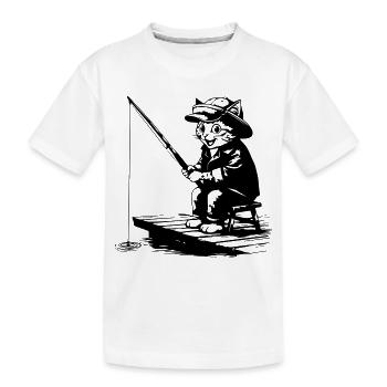 Lustige Angler Katze Kater beim Fischen Motiv - Kinder Premium Bio T-Shirt - Weiß - Vorne