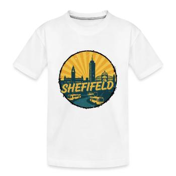 Sheffield City Skyline Vintage Tram Badge - Kids' Premium Organic T-Shirt - white - Front