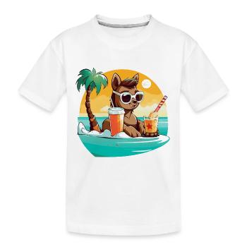 Lama am Strand im Sonnenlicht - Kinder Premium Bio T-Shirt - Weiß - Vorne