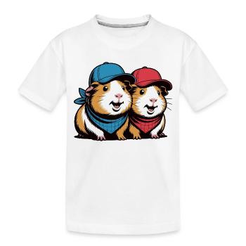 Two Guinea Pig Duo Caps - Kids' Premium Organic T-Shirt - white - Front