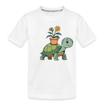Petite tortue avec pot - T-shirt bio Premium Enfant - blanc - Devant