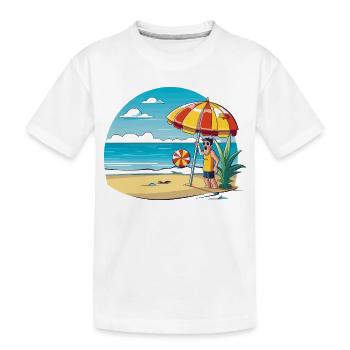 Beach vacation cartoon with umbrella - Kids' Premium Organic T-Shirt - white - Front