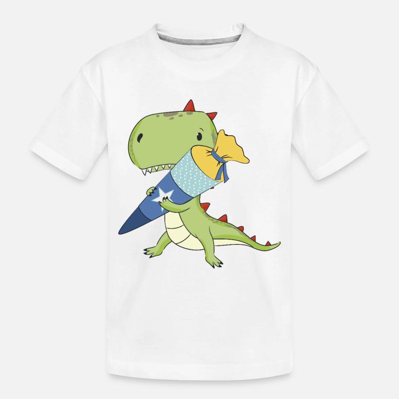 Dino avec cône d’école - T-shirt bio Premium Enfant - blanc