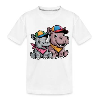 Funny Baby Rhino & Hippo – Cute Animal Duo - Kids' Premium Organic T-Shirt - white - Front