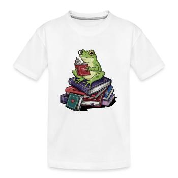 Bücherwurm-Frosch-Amphibien-Lese-Kunst - Kinder Premium Bio T-Shirt - Weiß - Vorne