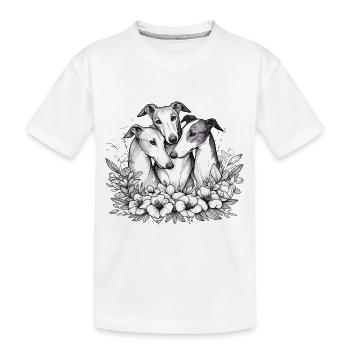 Trois lévriers dans un cercle de fleurs - T-shirt bio Premium Enfant - blanc - Devant