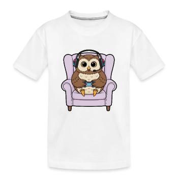 Gamer Eule Vogel spielt Videospielkunst - Kinder Premium Bio T-Shirt - Weiß - Vorne