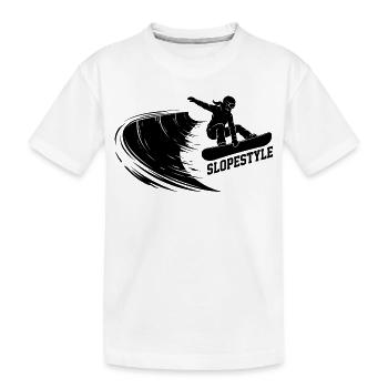 Slopestyle Snowboard Action in den Bergen - Kinder Premium Bio T-Shirt - Weiß - Vorne