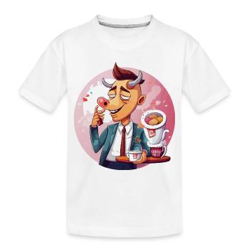 Büro-Bulle mit Kaffee und Kuchen - Kinder Premium Bio T-Shirt - Weiß - Vorne