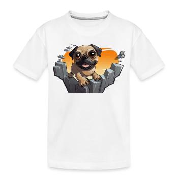 Pug am Felsen beim Sonnenuntergang - Kinder Premium Bio T-Shirt - Weiß - Vorne
