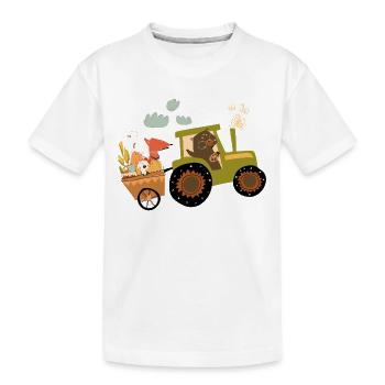 Tiertraktor Abenteuerzug - Kinder Premium Bio T-Shirt - Weiß - Vorne