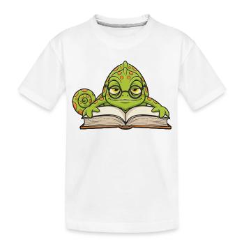 Caméléon Lecteur Lunettes Livre Mascotte Cartoon - T-shirt bio Premium Enfant - blanc - Devant