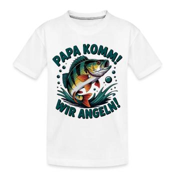 Papa Komm Wir Angeln Fischmotiv - Kinder Premium Bio T-Shirt - Weiß - Vorne