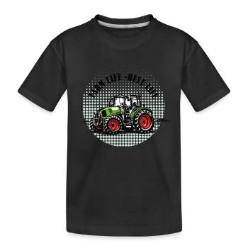 Vie à la ferme – Tracteur vert et rouge style vintage - T-shirt bio Premium Enfant - noir - Devant