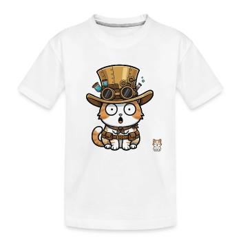 Cat Explorer Steampunk Zylinder-Brille - Kinder Premium Bio T-Shirt - Weiß - Vorne