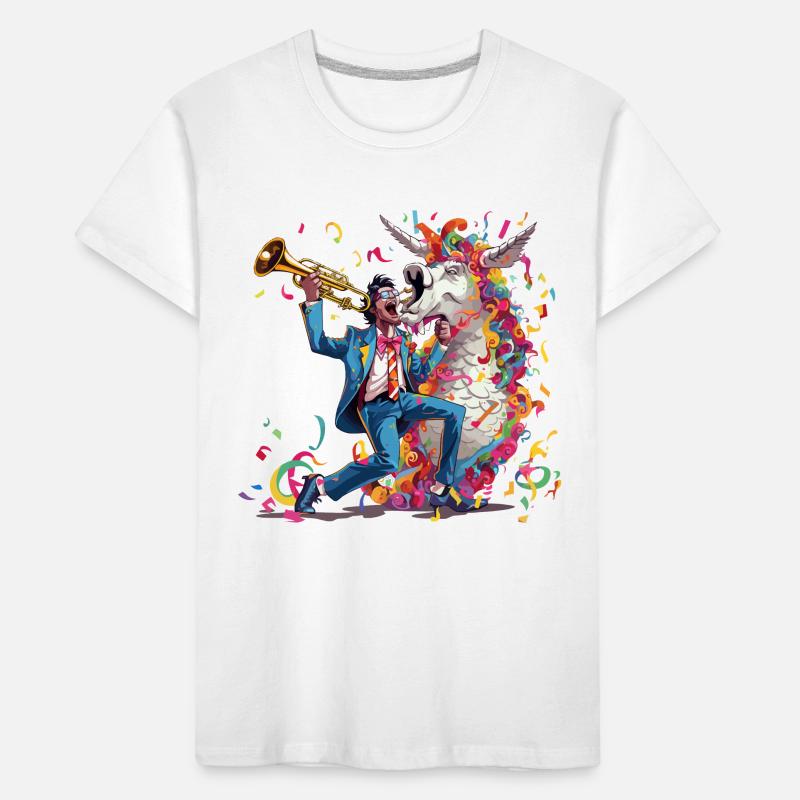 Trompeter und Regenbogen-Einhorn Kinder Premium Bio T-Shirt