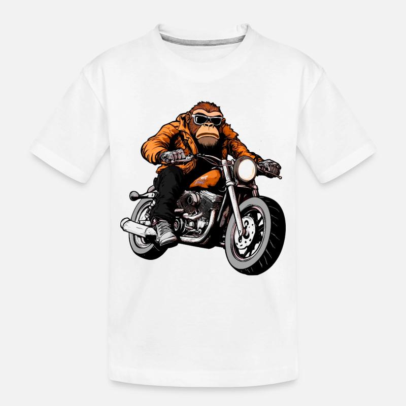 Motorcycle Monkey - Kids' Premium Organic T-Shirt - white