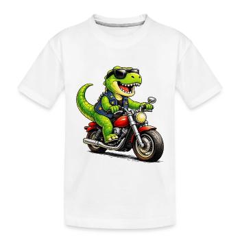 Biker-Dinosaurier  - Kinder Premium Bio T-Shirt - Weiß - Vorne