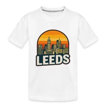 Vintage Leeds Skyline Retro-Sonnenuntergangsdesign - Kinder Premium Bio T-Shirt - Weiß - Vorne